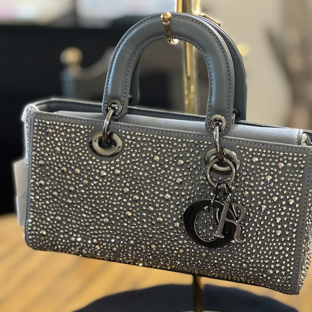 Sparkle Party Handbag/Crossbody Dark Charcoal Grey with Chrome Hardware